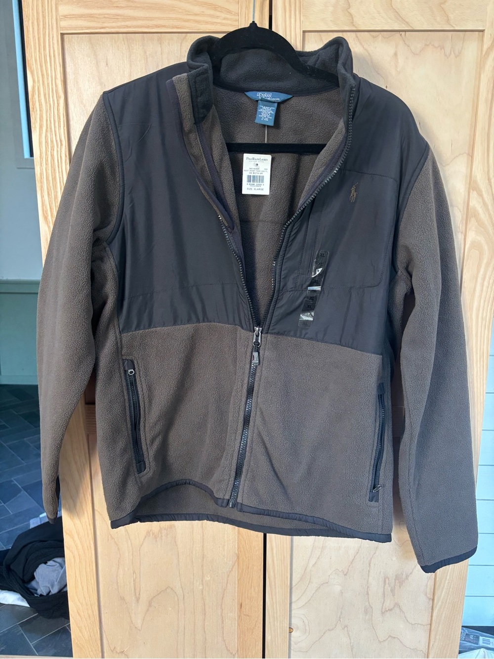 NWT Polo by Ralph Lauren Brown Boys Lightweight Fleece Jacket with Nylon Panels